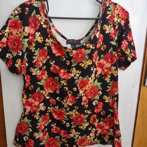 Floral Black T Shirt Fitted BNWT